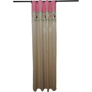 Vorhang MY HOME Xaver Gardinen Gr. 295 cm, Kräuselband, 110 cm, beige (sand) Landhaus Gardinen Karo-Design, inkl. Raffhalter, Bio Baumwolle, Herz,