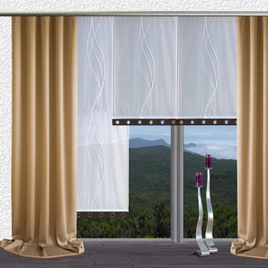 Vorhang VHG Ben Gardinen Gr. 160 cm, Kräuselband, 140 cm, beige Fertiggardine Flauschvorhang Gardine Thermovorhang Übergardine Verdunklungsvorhang Vorhang Kräuselband