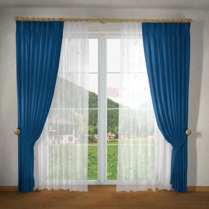 Vorhang VHG Gerti Gardinen Gr. 125 cm, Kräuselband, 150 cm, blau Landhaus Gardinen Gardine