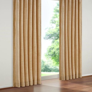 Vorhang WIRTH Warnow Gardinen Gr. 200 cm, Schlaufen, 132 cm, gelb (ocker) Fertiggardine Flauschvorhang Gardine Schlaufenschal Thermovorhang Übergardine Vorhang Schlaufen
