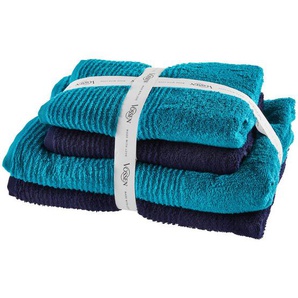 Vossen Frottierset Batoni Set, Blau, Textil, 4-teilig, Uni, ISO 9001, Fkt, Made in Austria, Oeko-Tex® Standard 100, hochwertige Qualität,