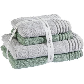 Vossen Frottierset SET Vienna Style, Grün, Hellgrau, Textil, 4-teilig, Uni, hochwertige Qualität, Badtextilien, Handtuch-Sets