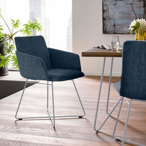 Armlehnstuhl W.SCHILLIG jakob Stühle Gr. B/H/T: 57 cm x 86 cm x 62 cm, ROHLEDER Jacquard-Flachgewebe Q2 W60, blau (jeans w60, anthrazit pulverbeschichtet) Armlehnstühle mit Drahtrohrgestell in Silber matt