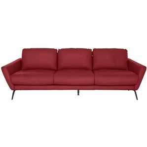 Big-Sofa W.SCHILLIG softy Sofas Gr. B/H/T: 254 cm x 79 cm x 113 cm, Longlife Xtra-Leder Z59, rot (ruby red z59) Leder-Einzelsofas mit dekorativer Heftung im Sitz, Füße schwarz pulverbeschichtet