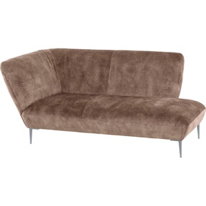 Chaiselongue W.SCHILLIG Villeroy & Boch ELLA Sofas Gr. B/H/T: 187 cm x 81 cm x 96 cm, Velourgewebe S41, Armlehne links, braun (sand s41) Chaiselongues Füße Silber matt