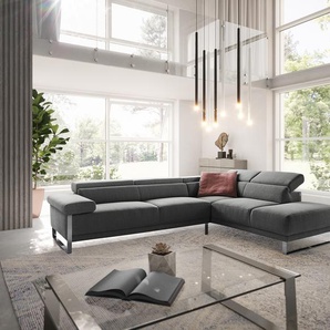 W.Schillig Ecksofa Floyd 300x230 Grau Ottomane rechts Kopfteilverstellung by W. Schillig, Ecksofas