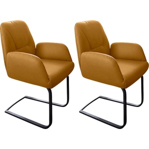 Freischwinger W.SCHILLIG ole Stühle Gr. B/H/T: 63 cm x 90 cm x 64 cm, 2 St., Longlife Xtra-Leder Z69, Metall, gelb (kurkuma z69, schwarz pulverbeschichtet) Freischwinger 2er- oder 4er-Set, Gestell in Schwarz pulverbeschichtet