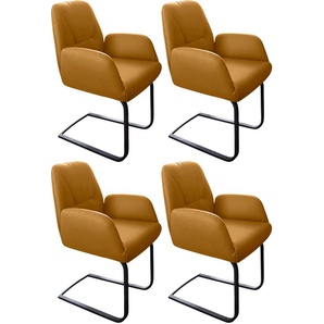 Freischwinger W.SCHILLIG ole Stühle Gr. B/H/T: 63 cm x 90 cm x 64 cm, 4 St., Longlife Xtra-Leder Z69, Metall, gelb (kurkuma z69, schwarz pulverbeschichtet) Freischwinger 2er- oder 4er-Set, Gestell in Schwarz pulverbeschichtet
