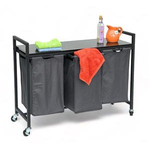 Wäschekorb 3 Fächer mit Ablage Schwarz Metall 96500 Wäschesammler Wäschewagen mit Rollen Wäschebox Wäschekorb Wäschesack Modern - Dandibo