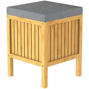 Wäschekorb Bambus, Wäschesammler mit Sitzkissen, Wäschebox mit Deckel