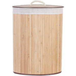 Wäschekorb Hellbraun Bambusholz Eckig 60 cm Handgemacht mit Deckel Herausnehmbarem Sack Accessoires Deko für Bad Schlafzimmer
