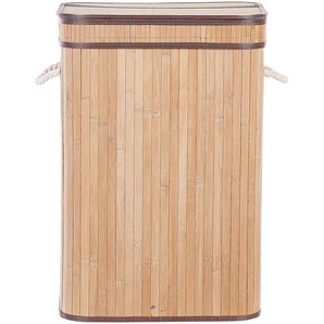 Wäschekorb Hellbraun Bambusholz Rechteckig Handgemacht mit Deckel Herausnehmbarem Sack 60 cm Hoch Accessoires Deko für Bad Schlafzimmer