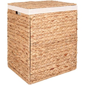 Wäschekorb, Hellbraun, Naturmaterialien, Wasserhyazinthe, rechteckig, 43x55x32 cm, Deckel, Innenfutter, zusammenfaltbar, Ordnen & Aufbewahren, Wäschekörbe & Tonnen
