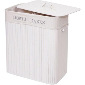 Wäschekorb HHG-153, Laundry Wäschebox Wäschesammler Wäschebehälter, Bambus 2 Fächer 63x55x34cm 100l weiß