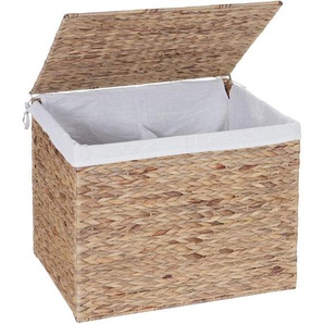 Wäschekorb HHG-213, Wäschesammler Wäschesortierer Truhe, 2 Fächer Wasserhyazinthe 50x60x43cm 129l
