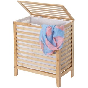 Wäschekorb HWC-B92, Laundry Wäschetruhe Wäschebox Wäschesammler Wäschebehälter Wäschetonne, Bambus 61x51x31cm 65l