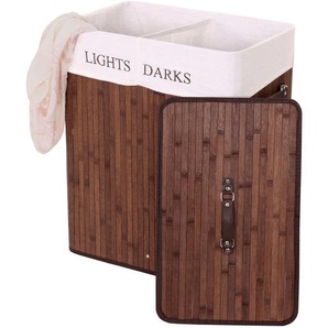 Wäschekorb HWC-C21, Laundry Wäschebox Wäschesammler Wäschebehälter, Bambus 2 Fächer 63x55x34cm 100l ~ braun