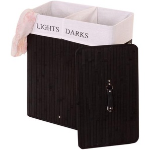 Wäschekorb HWC-C21, Laundry Wäschebox Wäschesammler Wäschebehälter, Bambus 2 Fächer 63x55x34cm 100l ~ schwarz