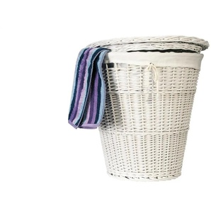 Wäschekorb mit Deckel - weiß - Weide,Polyester,Baumwolle - 50 cm - 48.0 | Möbel Kraft