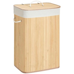 Wäschekorb, Natur, Metall, Textil, Naturmaterialien, Holzwerkstoff, 72 L, 40x60x30 cm, Tragegriffe, Deckel, Innenfutter, Ordnen & Aufbewahren,