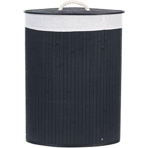 Wäschekorb Schwarz Bambusholz Eckig 60 cm Handgemacht mit Deckel Herausnehmbarem Sack Accessoires Deko für Bad Schlafzimmer