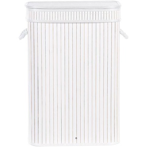 Wäschekorb Weiß Bambusholz Rechteckig Handgemacht mit Deckel Herausnehmbarem Sack 60 cm Hoch Accessoires Deko für Bad Schlafzimmer