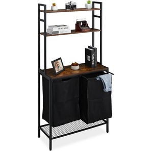 Wäschekorbregal, 2 ausziehbare Fächer, hbt: 162x80x34 cm, Ablagen, Wäschesammler, Wäscheablage, schwarz/braun - Relaxdays