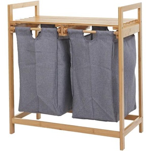 Wäschesammler HHG-731, Laundry Wäschesortierer Wäschekorb Wäschebehälter, Bambus 2 Fächer 74x64x33cm 70l dunkelgrau