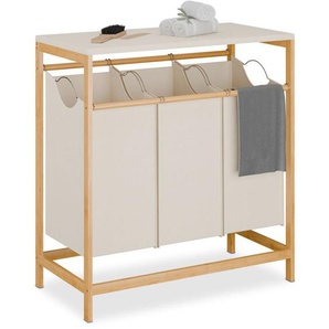 Wäschesammler mit 3 ausziehbaren Wäschekörben, klappbare Ablage, hbt: 84,5 x 78,5 x 40 cm, Bambus, natur/creme - Relaxdays