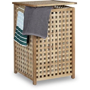 Wäschesammler mit Deckel, 75 l Stoff-Wäschesack, Walnussholz, hbt: 67,5x45,7x45,7 cm, Wäschesortierer, natur - Relaxdays