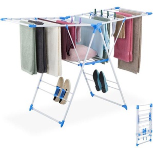 Wäscheständer klappbar, 2 Flügel, 2 Ebenen, Flügelwäscheständer, hbt: 99x155x61cm, Wäschetrockner, weiß/blau - Relaxdays