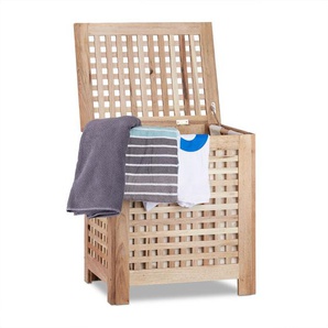 Wäschetruhe Walnuss, Deckel, entnehmbarer Wäschesack 70 l, geschlossener Sammler,HxBxT:55,5x52,5x39,5cm, natur - Relaxdays