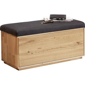 Waldwelt Garderobenbank , Anthrazit, Eiche , Holz , Eiche , massiv , Füllung: Schaumstoff , 90x45x38 cm , Truhe im Sitz , Holzmöbel, Garderoben Holz, Garderobenbänke Holz