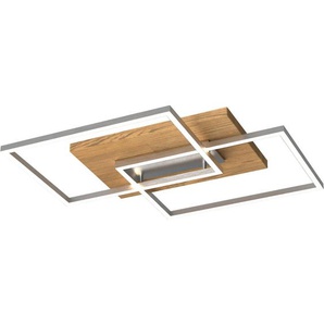 Waldwelt Led-Deckenleuchte Panama, Beige, Holz, Metall, Eiche, massiv, 42x7x50 cm, Made in Germany, Farbtemperaturwechsler, Lampen & Leuchten,