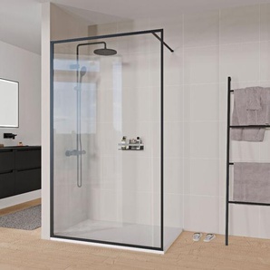 Walk-In Duschabtrennung Bernstein frame 8mm Klarglas 200x110cm Aluminiumprofil Schwarz matt inkl. Stabilisationsstange