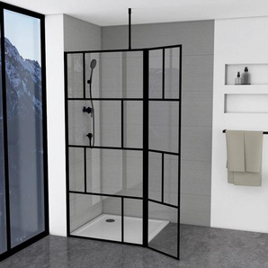 Walk-in-Dusche MARWELL Bricks Duschwände Gr. B/H: 130 cm x 195 cm, beidseitig montierbar, ohne Antikalk-Versiegelung, schwarz (matt, schwarz) Duschen