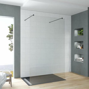 Walkin Dusche Freistehend Begehbare Duschabtrennung Duschwand Glas Duschtrennwand Echtglas ESG 8 mm Nanobeschichtung inkl. Stabilisator schwarz OHNE
