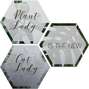 Wall-Art Metallbild Plantlady is the new Catlady, (Set), Metallposter Collage