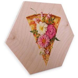 Holzbild WALL-ART Blumen Pizza Küche Bilder Gr. B/H/T: 75 cm x 1 cm x 65 cm, -, 1 St., bunt (mehrfarbig) Holzbilder