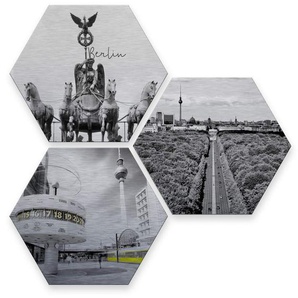 Wall-Art Mehrteilige Bilder Silber Effekt Berlin Collage, (Set, 3 St), Metallschild Collage