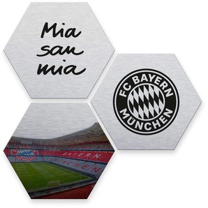 Mehrteilige Bilder WALL-ART Silber FC Bayern München Gr. B/H/T: 25 cm x 0,3 cm x 22 cm, 3 St., silberfarben (silber) Mehrteilige Bilder