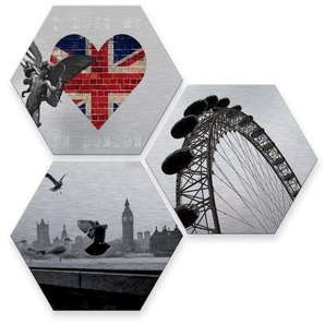 Wall-Art Mehrteilige Bilder Silber London Stadt Collage, (Set, 3 St)