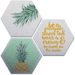 Mehrteilige Bilder WALL-ART Silbereffekt Ananas Spruch Gr. B/H/T: 25 cm x 0,3 cm x 22 cm, 3 St., silberfarben (silber) Mehrteilige Bilder