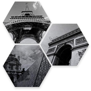 Wall-Art Mehrteilige Bilder Silbereffekt Impression of Paris, (Set, 3 St), Metallschild Collage