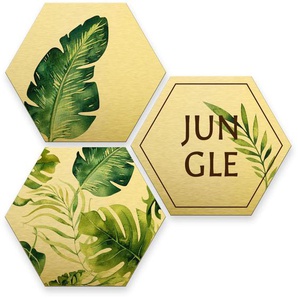 Mehrteilige Bilder WALL-ART Silbereffekt Jungle Collage Gr. B/H/T: 25 cm x 0,3 cm x 22 cm, 3 St., silberfarben (silber) Mehrteilige Bilder