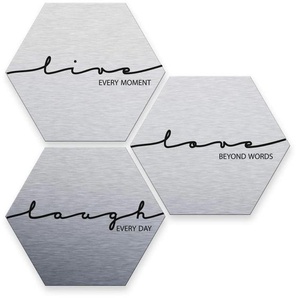 Mehrteilige Bilder WALL-ART Silbereffekt Live Laugh Love Gr. B/H/T: 35 cm x 0,3 cm x 30 cm, 3 St., silberfarben (silber) Mehrteilige Bilder