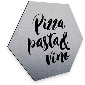 Wall-Art Metallbild Pizza Pasta Silber Deko Küche, (1 St)