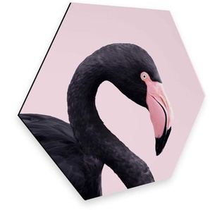 Wall-Art Metallbild Rosa Flamingo Pink Black Hexagon, (1 St), vintage Metallschild