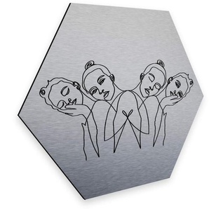 Wall-Art Metallbild United Girls Silber Hexagon Deko, (1 St)