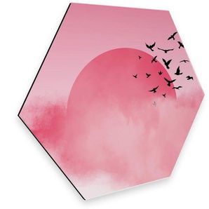Wall-Art Metallbild Vogel Sonnenuntergang Pink, (1 St), vintage Metallschild